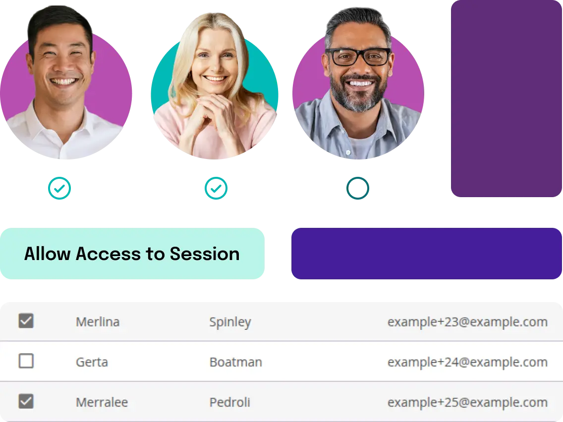 screen to allow access to a session