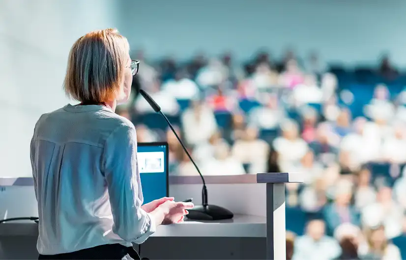 speaker at a trade show